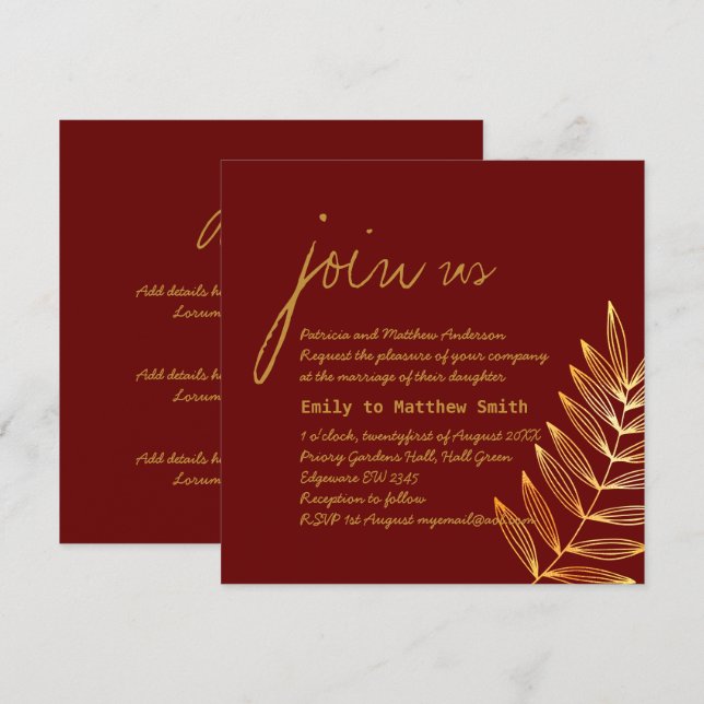 Invitation Feuille de cuivre de Bourgogne moderne (Devant / Derrière)