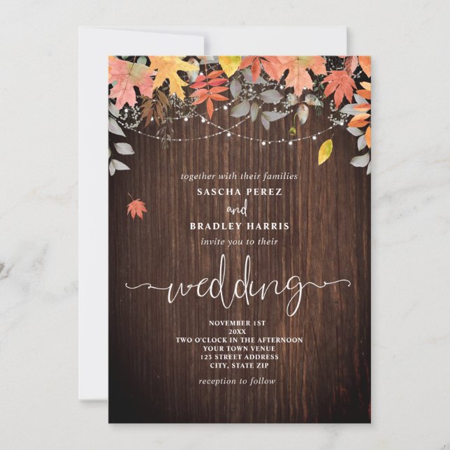 Invitation Feuille de feuillages  Mariage de automne à cordes (Devant)