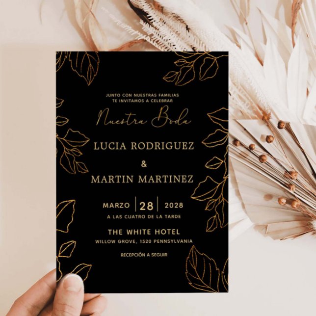 Invitation Feuille de Glod espagnol Notre Mariage (Créateur téléchargé)