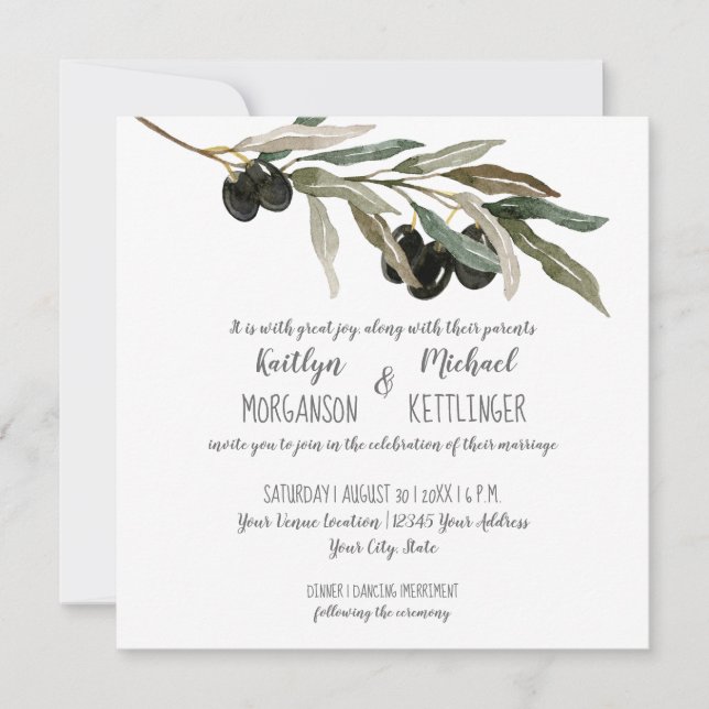 Invitation Feuille de la branche de la feuille d'olive Aquare (Devant)
