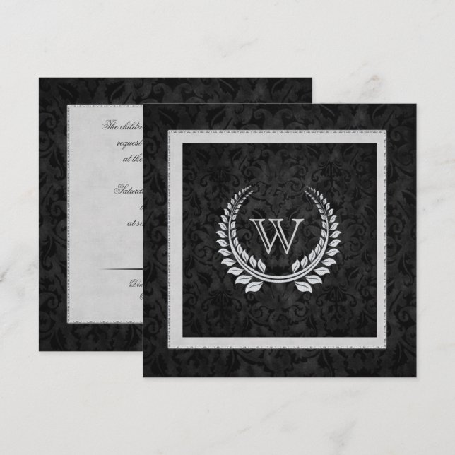 Invitation Feuille de laurier de diamant avec monogramme (Devant / Derrière)