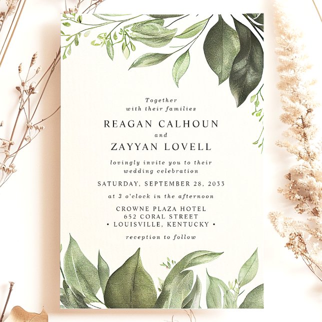 Invitation Feuille de l'Eucalyptus sophistiqué Mariage modern (Créateur téléchargé)