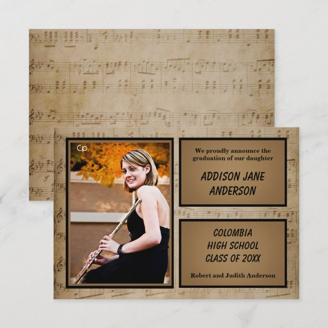 Invitation Feuille de musique avec photo - 3x5 Grad Faire-par (Devant / Derrière)