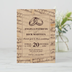 Invitation Feuille de notes musicales Brown classique mariage