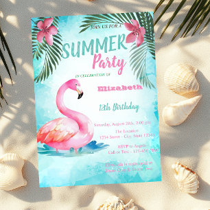 Invitation Feuille de palme, Flamants roses roses Anniversair