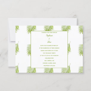 Invitation Feuille de palme tropicale Motif vert blanc Mariag