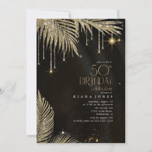 Invitation Feuille de palmier bijou 50e anniversaire Or ID117