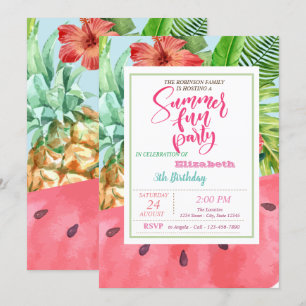 Invitation Feuille de palmier d'été d'anniversaire Ananas, Pa