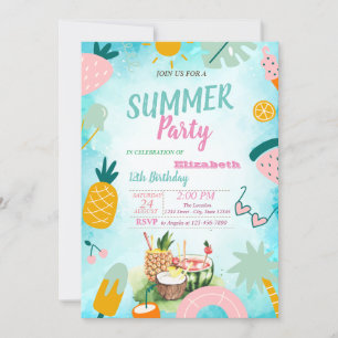 Invitation Feuille de palmier, Fête d'anniversaire Fruits Tro