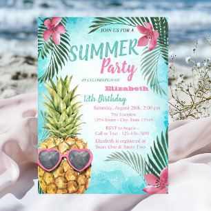Invitation Feuille de palmier, Fleurs, Fête d'anniversaire An