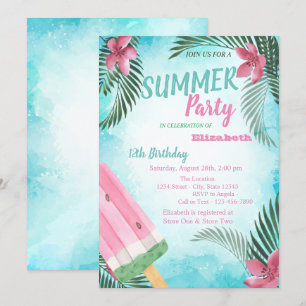 Invitation Feuille de palmier, Fleurs, Glace Anniversaire