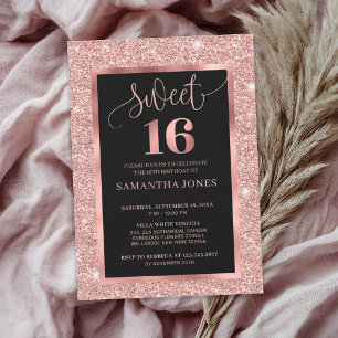 Invitation Feuille de parties scintillant en or rose moderne 