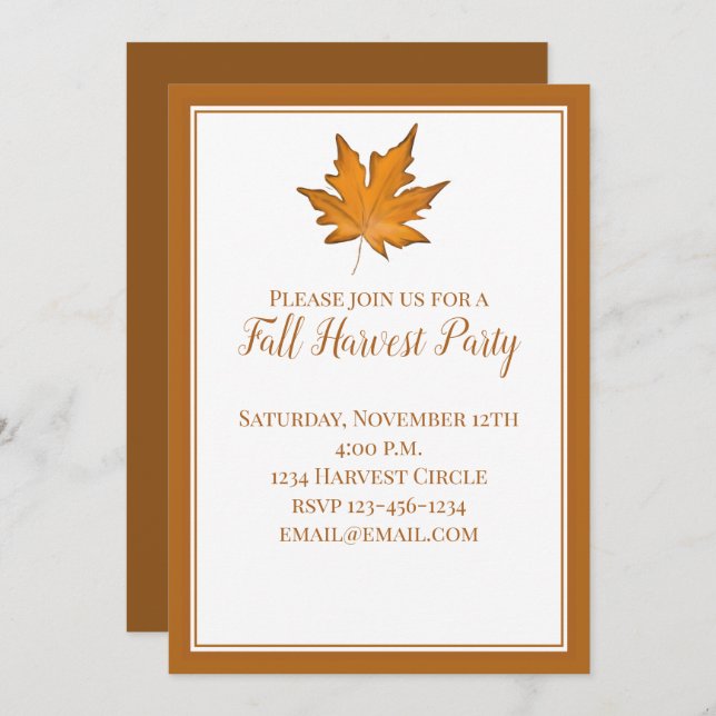 Invitation Feuille d'érable Brown simple (Devant / Derrière)