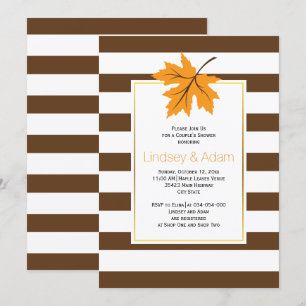 Invitation Feuille d'érable orange & rayures mariage couples 