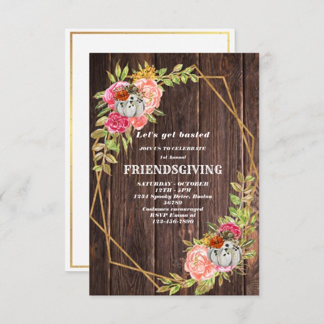 Invitation Feuille d'invitation Friendsgiving en bois (Devant / Derrière)