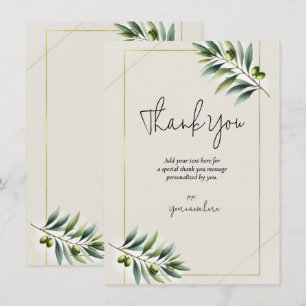 Invitation Feuille d'olive verte os blanc or rustique Merci