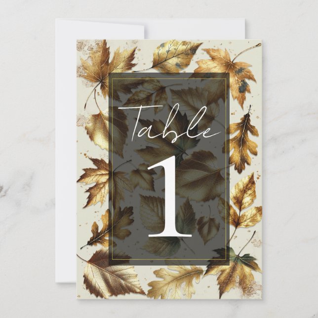 Invitation Feuille d'or Amande Beige & Noir Table Mariage (Devant)