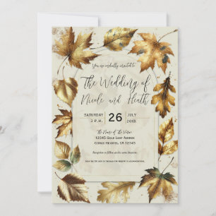 Invitation Feuille d'or crème beige Mariage de automne