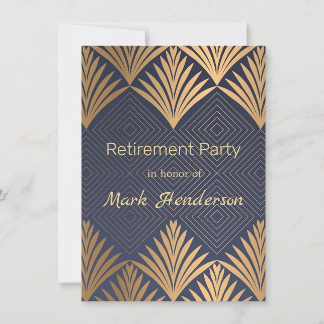 Invitation Feuille d'or d'art déco sur la partie de retraite (Devant)