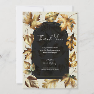 Invitation Feuille d'or Merci d'amande beige et noir glam