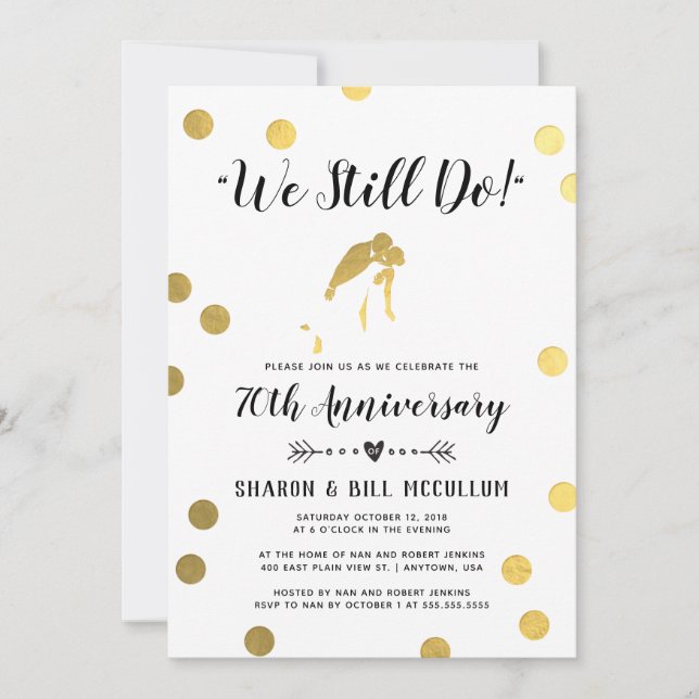 Invitation Feuille d'Or On Continue | 70 ans de mariage (Devant)