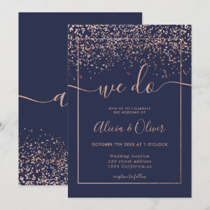 Invitation feuille d'or rose marine bleu chic initiales maria
