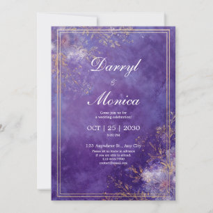 Invitation Feuille d'Or Texte Royal Violet Texturé Élégant Ma