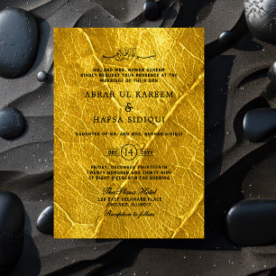Invitation Feuille d'or Texture Mariage islamique Monogramme