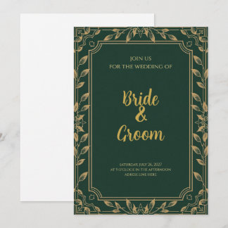 Invitation Feuille d'or vert foncé Élégant Botanique Vintage
