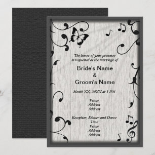 Invitation Feuille  gris et noir Mariage de bois