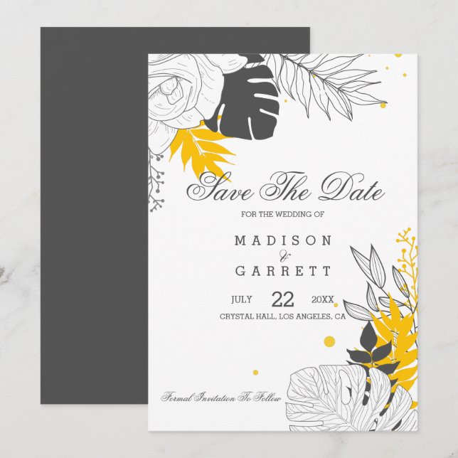 Invitation Feuille Jaune Et Blanche (Devant / Derrière)