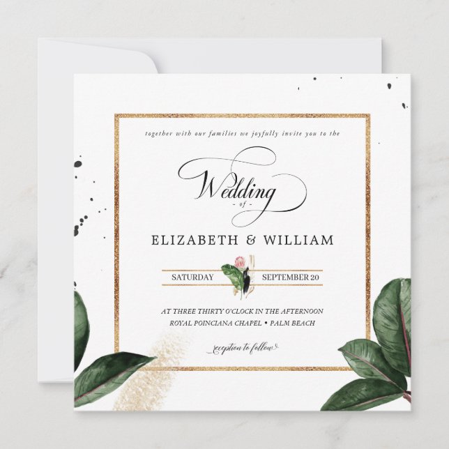 Invitation Feuille  Mariage Carré (Devant)