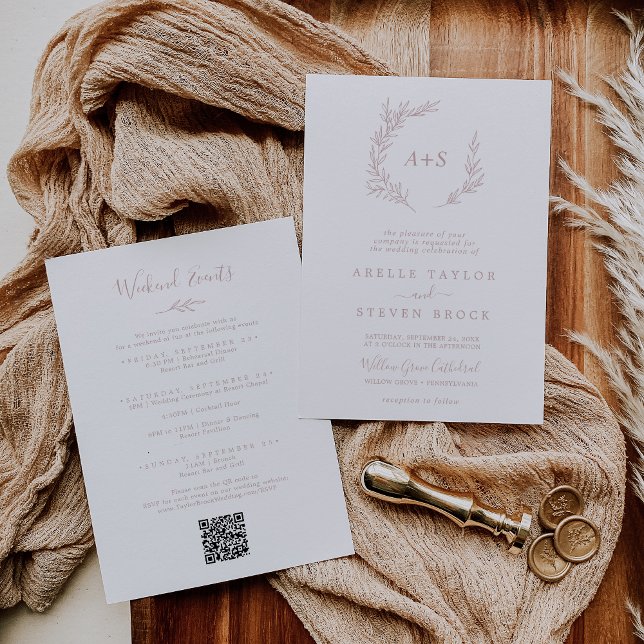 Invitation Feuille minimale | Blush Pink Weend Events Mariage (Créateur téléchargé)