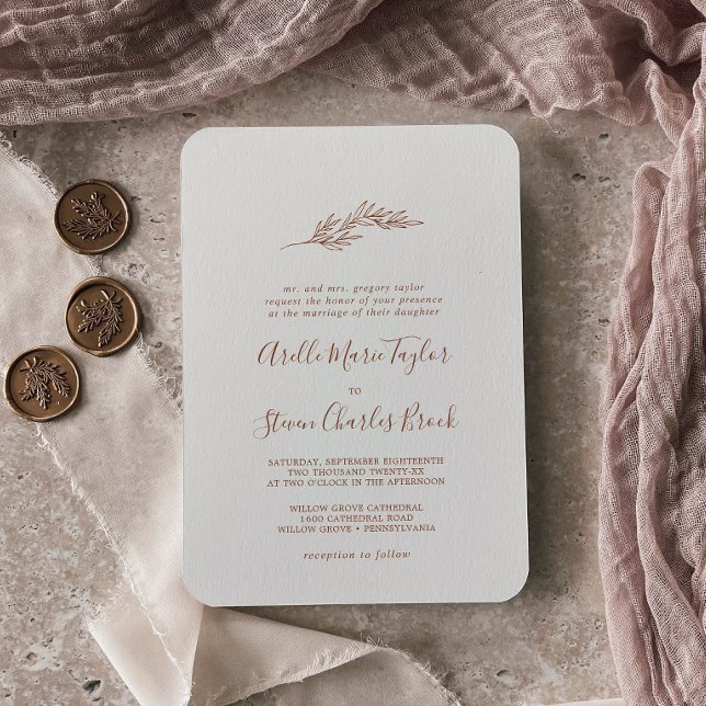 Invitation Feuille minimale | Boho Cream Mariage traditionnel (Créateur téléchargé)
