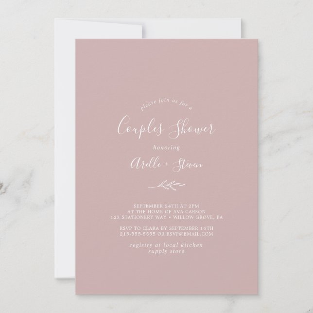 Invitation Feuille minimale | Douche Dusty Rose Couples (Devant)