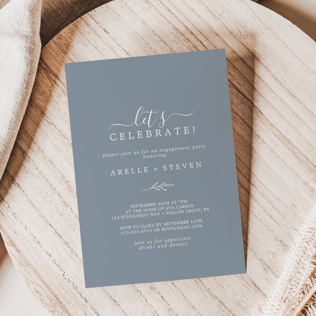 Invitation Feuille minimale | Dusty Blue Célébrons (Créateur téléchargé)