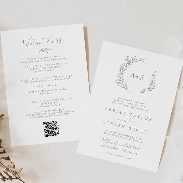 Invitation Feuille minimale | Dusty Blue Weekend Events Maria (Créateur téléchargé)
