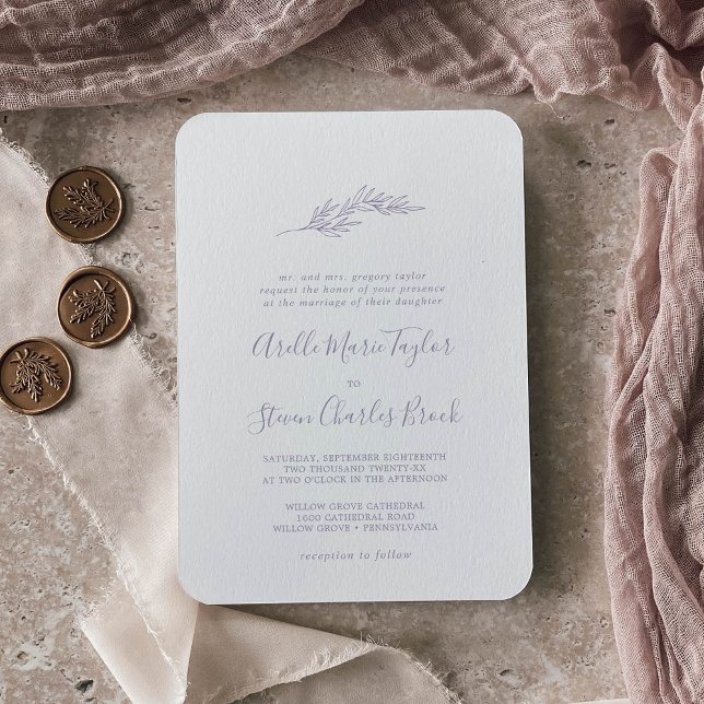 Invitation Feuille minimale | Dusty Purple Mariage traditionn (Créateur téléchargé)