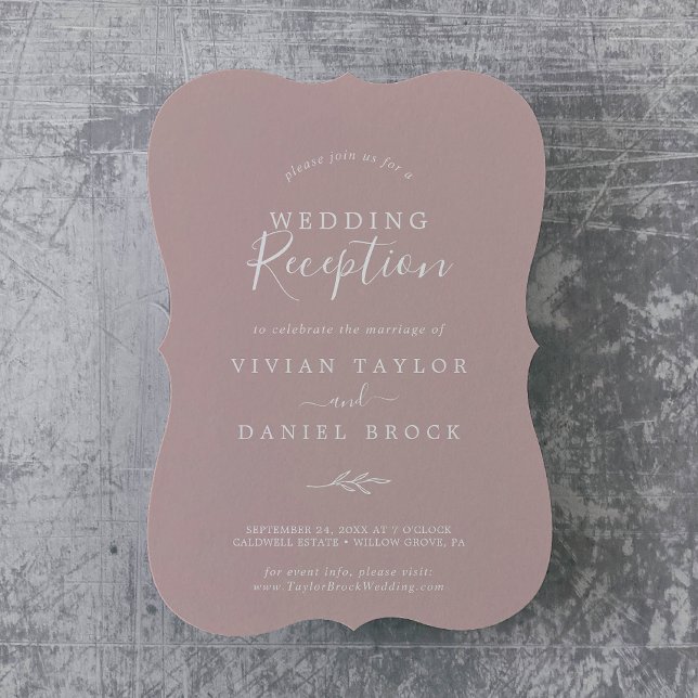 Invitation Feuille minimale | Dusty Rose Mariage Réception (Créateur téléchargé)