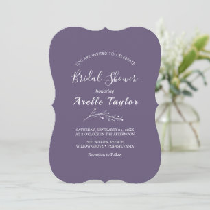 Invitation Feuille minimale   Fête des mariées pourpre de pru