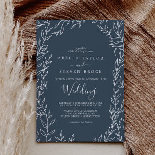 Invitation Feuille minimale   Mariage bleu ardoise