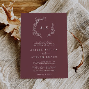 Invitation Feuille minimale   Mariage de monogramme officiel 