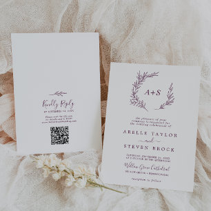 Invitation Feuille minimale Mariage du code QR du monogramm