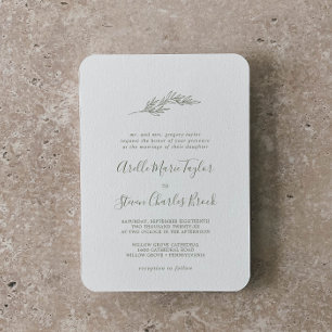 Invitation Feuille minimale Mariage traditionnel vert olive