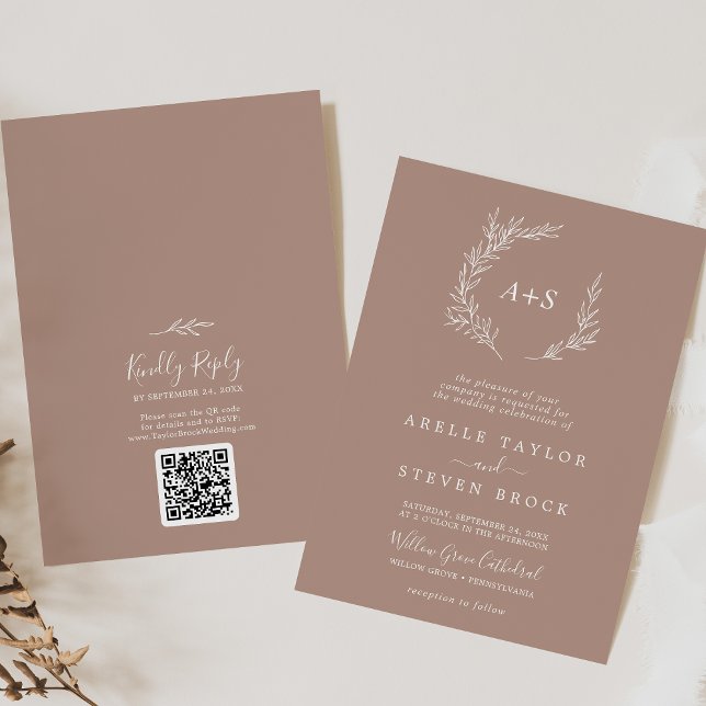 Invitation Feuille minimale | Monogramme neutre Mariage de co (Créateur téléchargé)