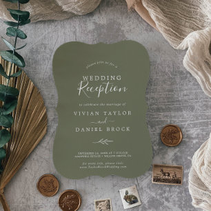 Invitation Feuille minimale   Réception de mariage vert foncé