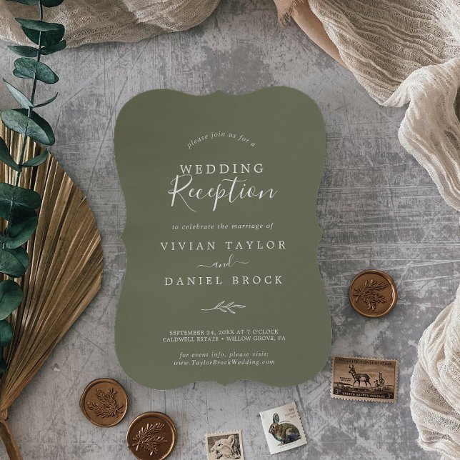 Invitation Feuille minimale | Réception de mariage vert foncé (Créateur téléchargé)