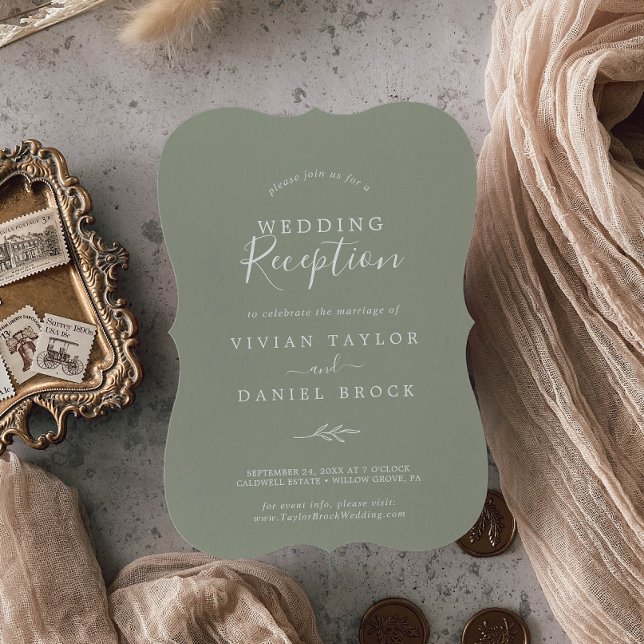Invitation Feuille minimale | Réception De Mariage Vert Sage (Créateur téléchargé)