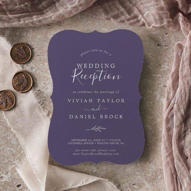Invitation Feuille minimale | Réception Mariage Plum Purple (Créateur téléchargé)