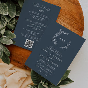 Invitation Feuille minimale Slate Blue Weekend Events Maria